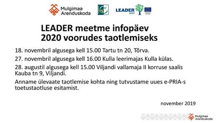 LEADER meetme infopäev 2020 voorudes taotlemiseks