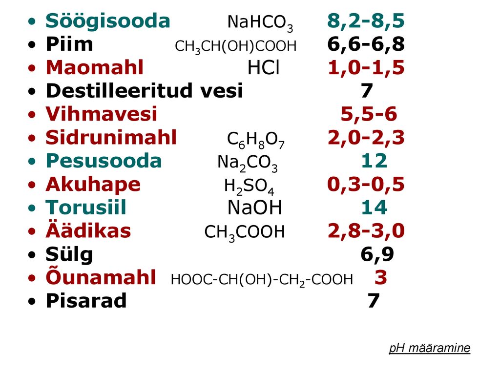 Õunamahl HOOC-CH(OH)-CH2-COOH 3 Pisarad 7