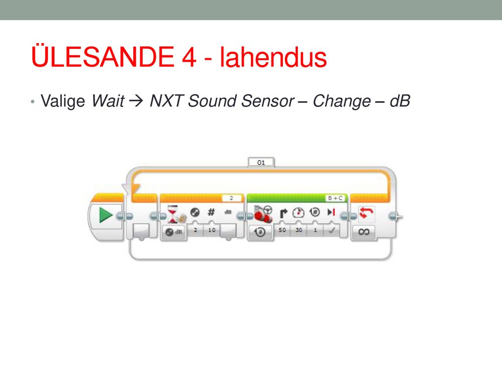 ÜLESANDE 4 - lahendus Valige Wait  NXT Sound Sensor – Change – dB