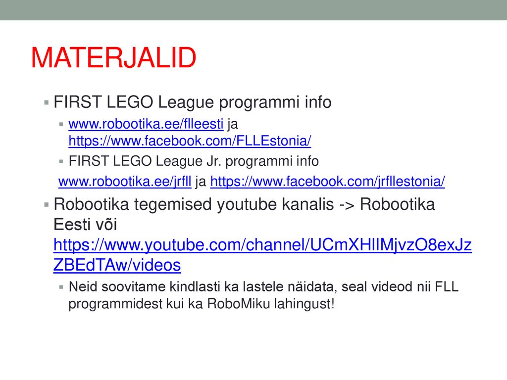 MATERJALID FIRST LEGO League programmi info