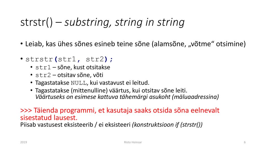 strstr() – substring, string in string