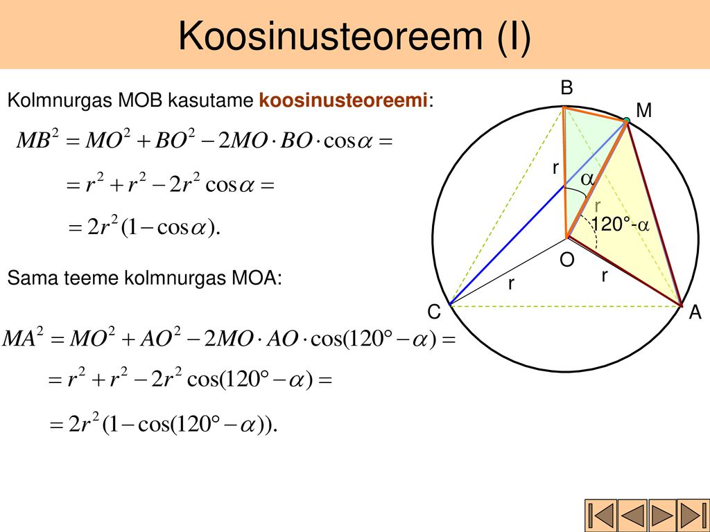 Koosinusteoreem (I) a A B C M O r