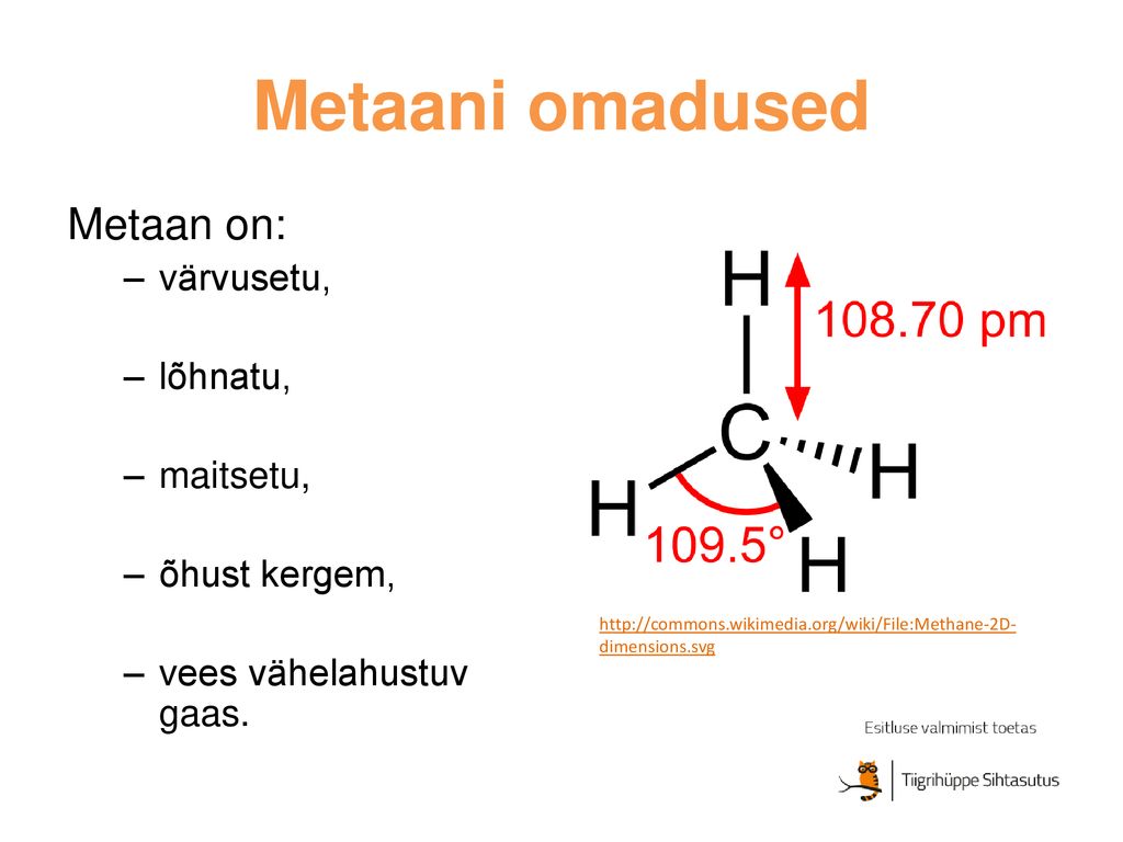 Metaani omadused Metaan on: värvusetu, lõhnatu, maitsetu,