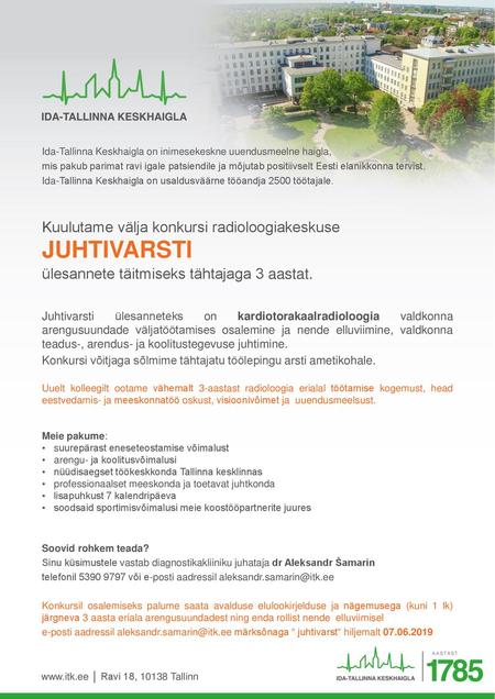 juhtivarsti Kuulutame välja konkursi radioloogiakeskuse