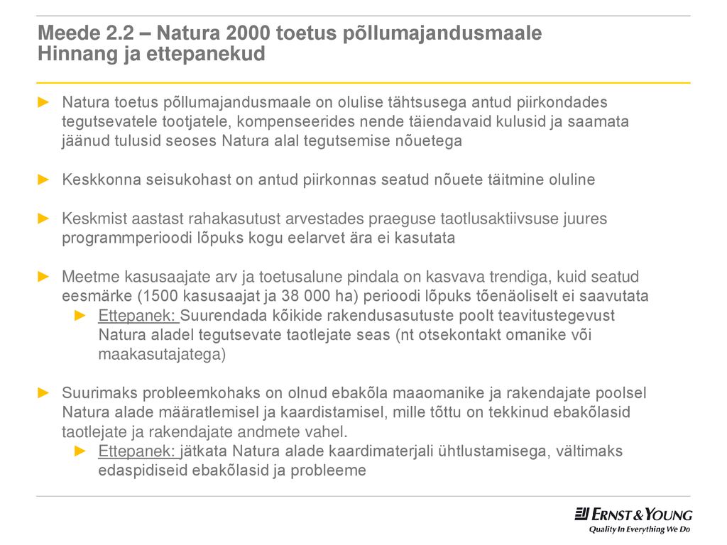 Meede 2.2 – Natura 2000 toetus põllumajandusmaale Hinnang ja ettepanekud