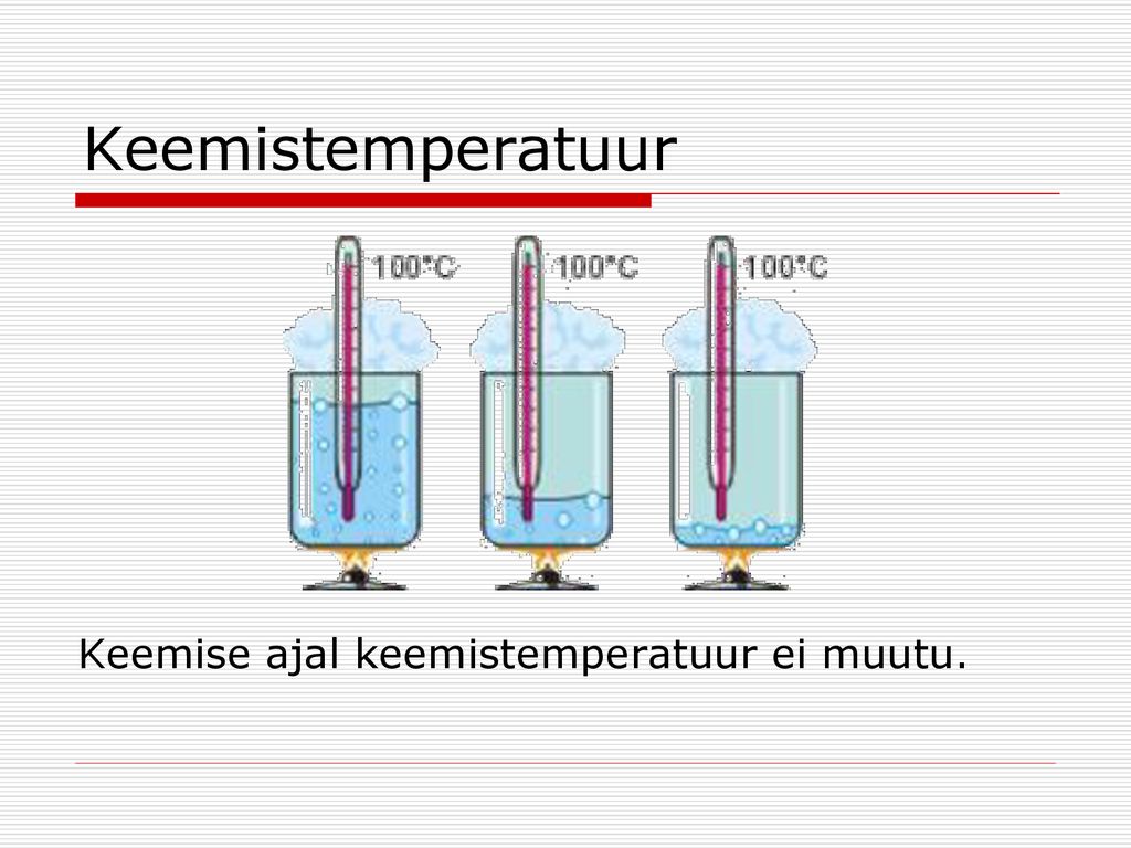 Keemistemperatuur Keemise ajal keemistemperatuur ei muutu.