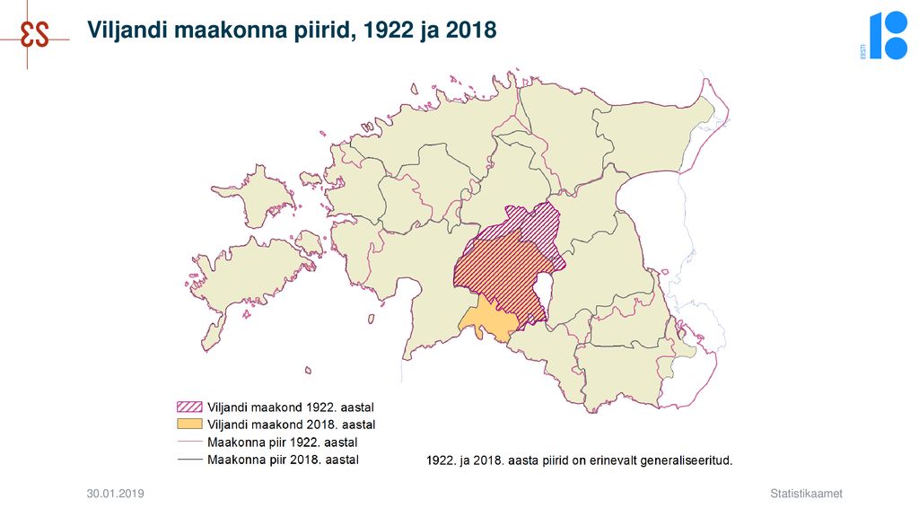 Viljandi maakonna piirid, 1922 ja 2018