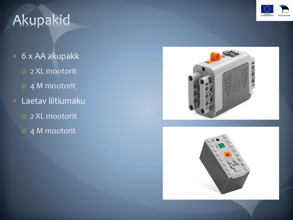 Akupakid 6 x AA akupakk 2 XL mootorit 4 M mootorit Laetav liitiumaku