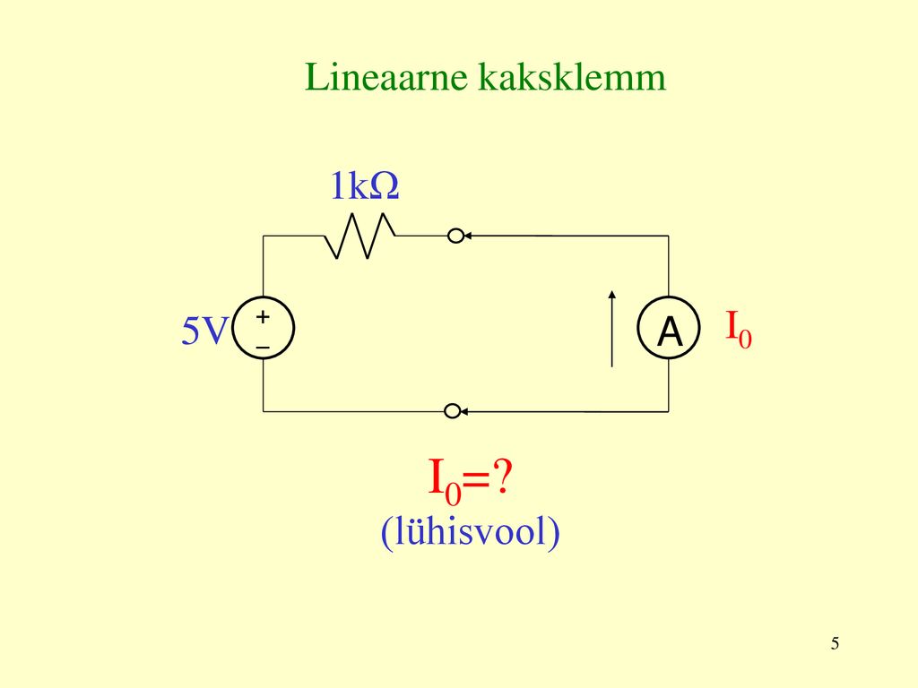Lineaarne kaksklemm 1kΩ + – A I0 5V I0= (lühisvool)