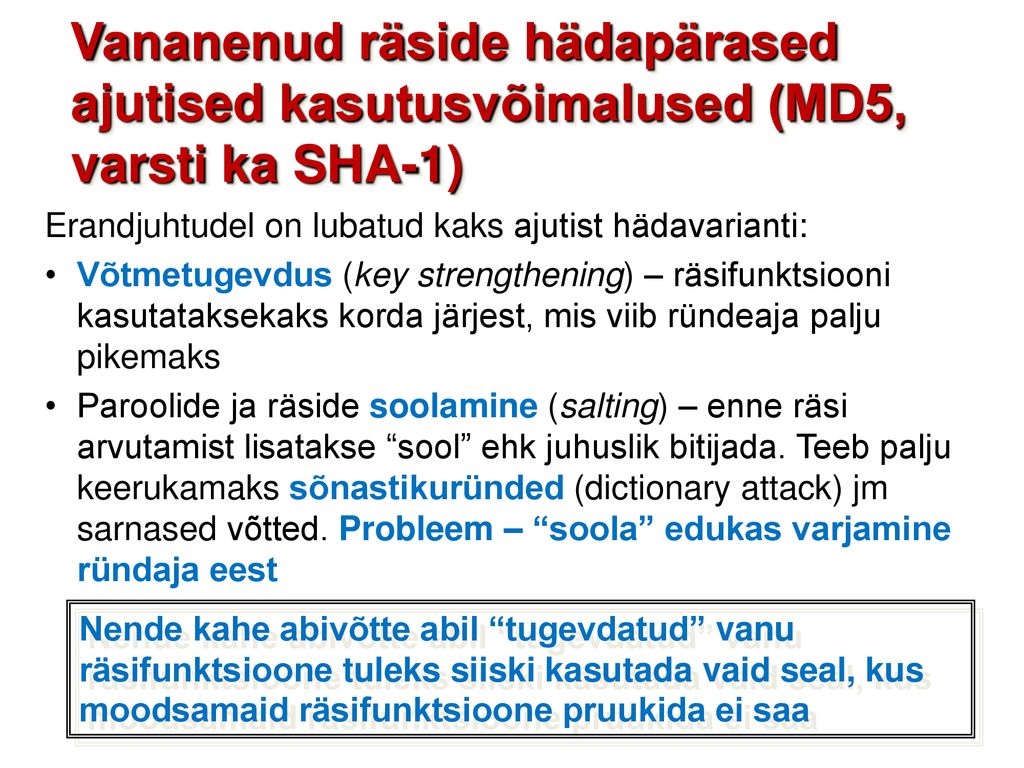 Vananenud räside hädapärased ajutised kasutusvõimalused (MD5, varsti ka SHA-1)