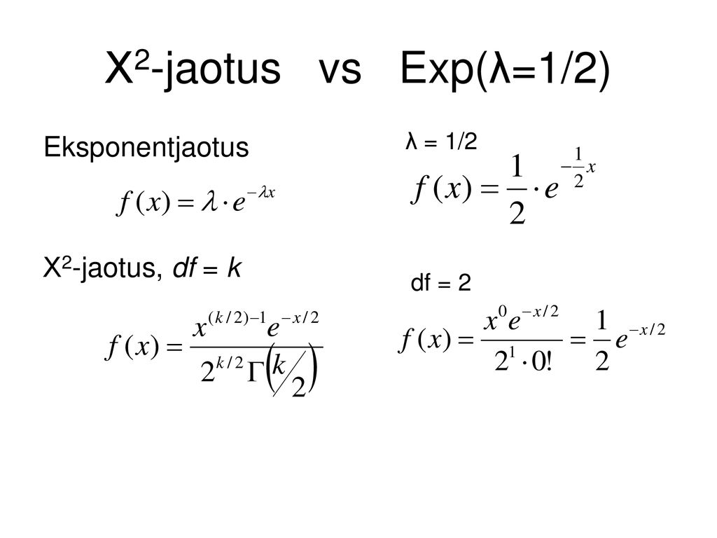 Χ2-jaotus vs Exp(λ=1/2) Eksponentjaotus Χ2-jaotus, df = k λ = 1/2
