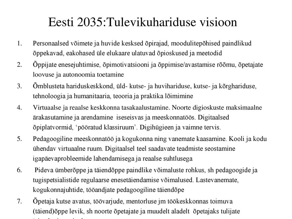 Eesti 2035:Tulevikuhariduse visioon