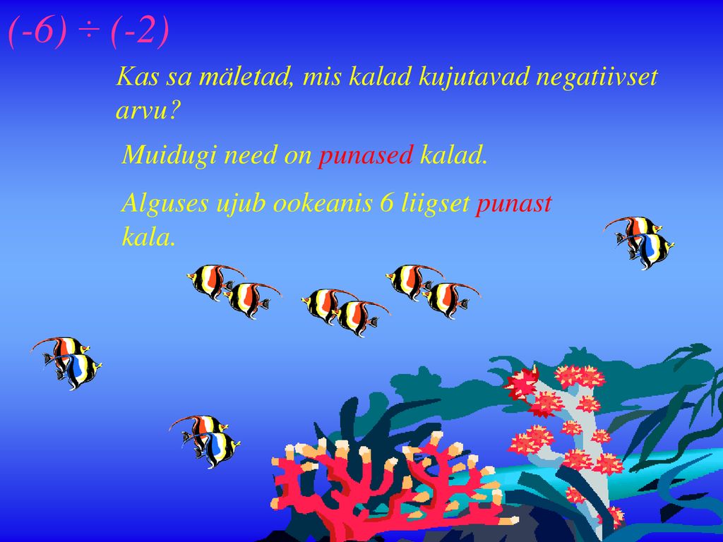 (-6) ÷ (-2) Kas sa mäletad, mis kalad kujutavad negatiivset arvu