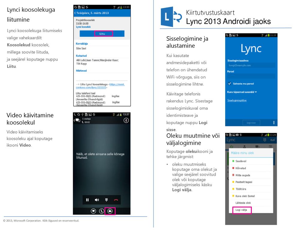 Lync 2013 Androidi jaoks Kiirtutvustuskaart