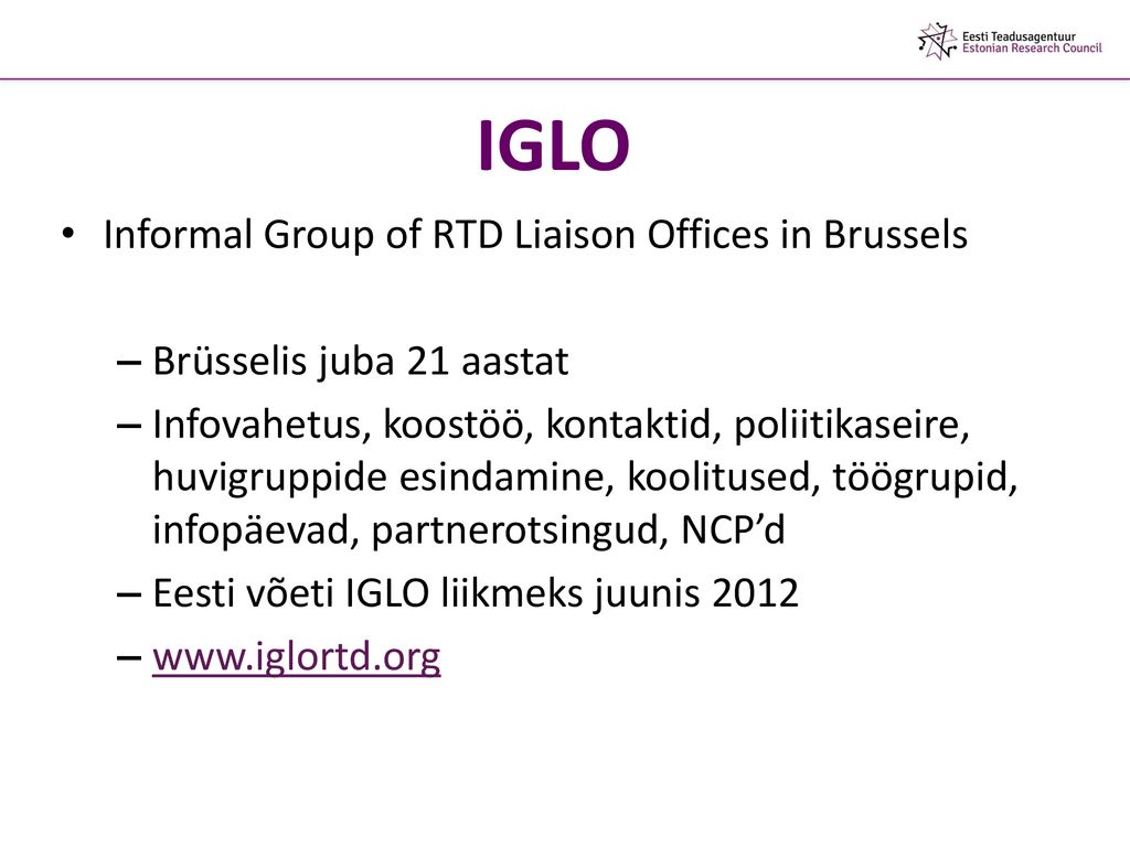 IGLO Informal Group of RTD Liaison Offices in Brussels