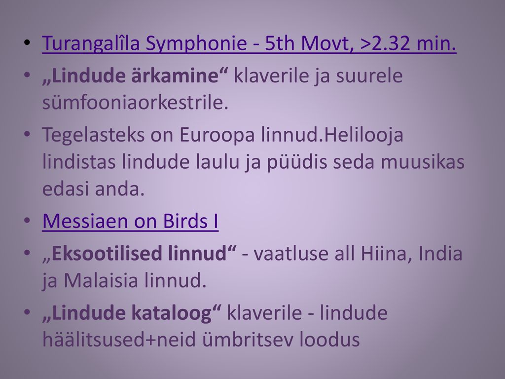 Turangalîla Symphonie - 5th Movt, >2.32 min.