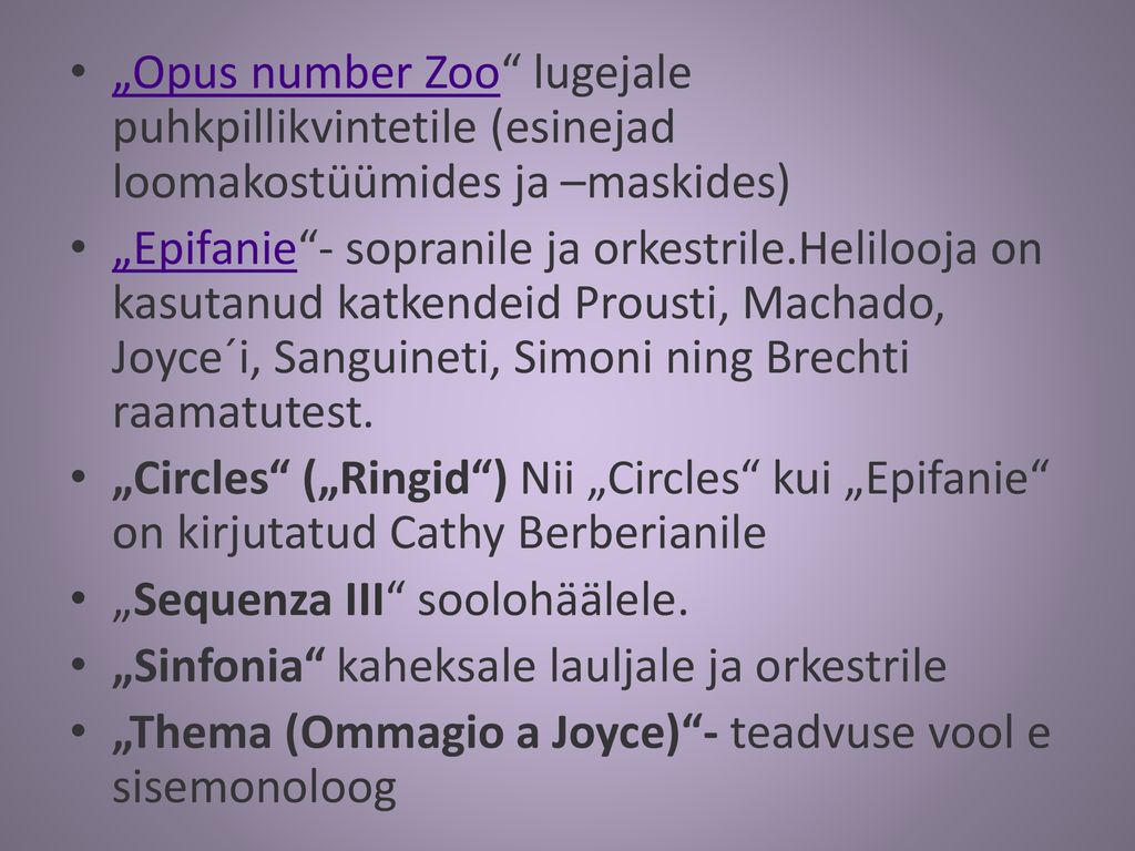 „Opus number Zoo lugejale puhkpillikvintetile (esinejad loomakostüümides ja –maskides)