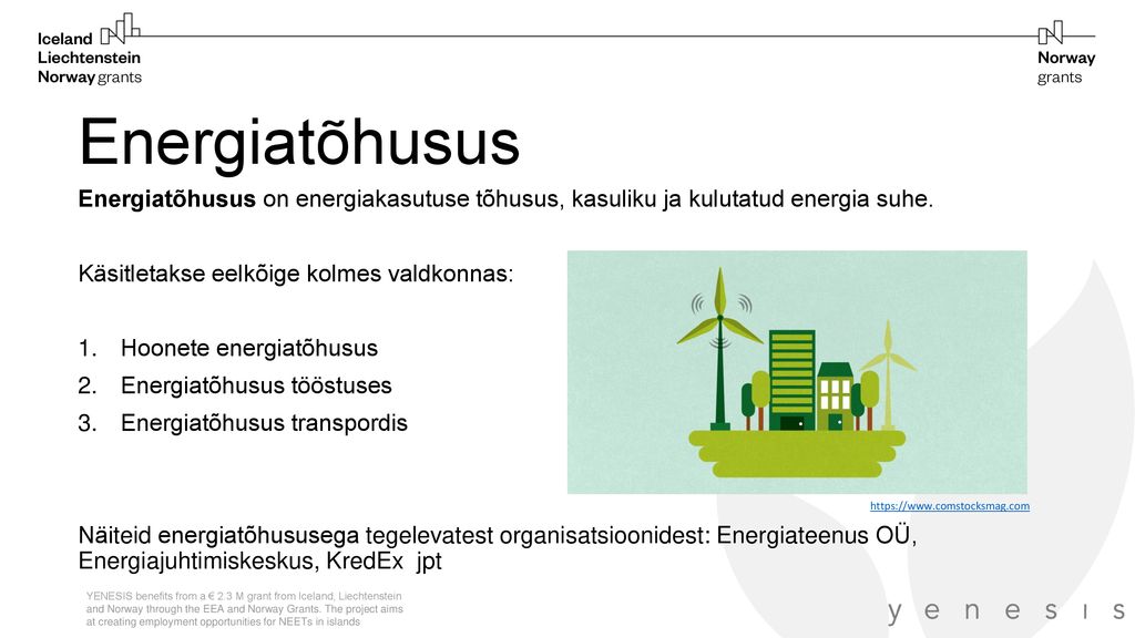 Energiatõhusus Energiatõhusus on energiakasutuse tõhusus, kasuliku ja kulutatud energia suhe. Käsitletakse eelkõige kolmes valdkonnas: