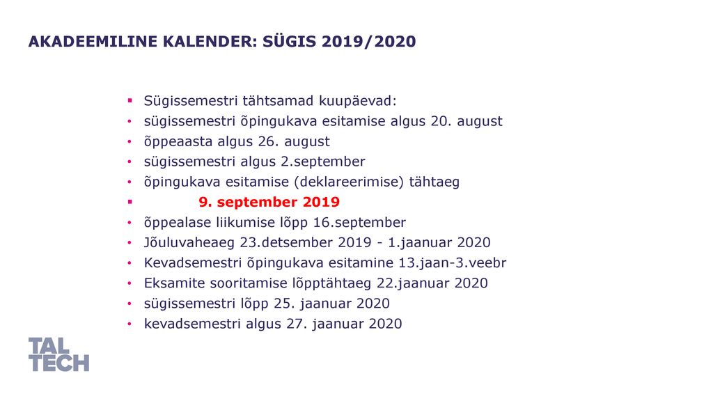 Akadeemiline kalender: sügis 2019/2020