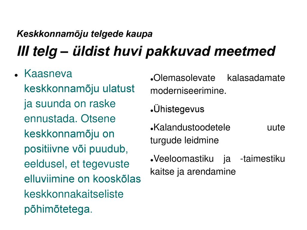 Keskkonnamõju telgede kaupa III telg – üldist huvi pakkuvad meetmed