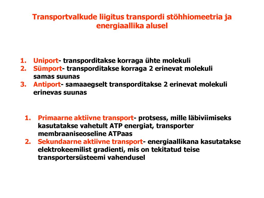 Transportvalkude liigitus transpordi stöhhiomeetria ja energiaallika alusel