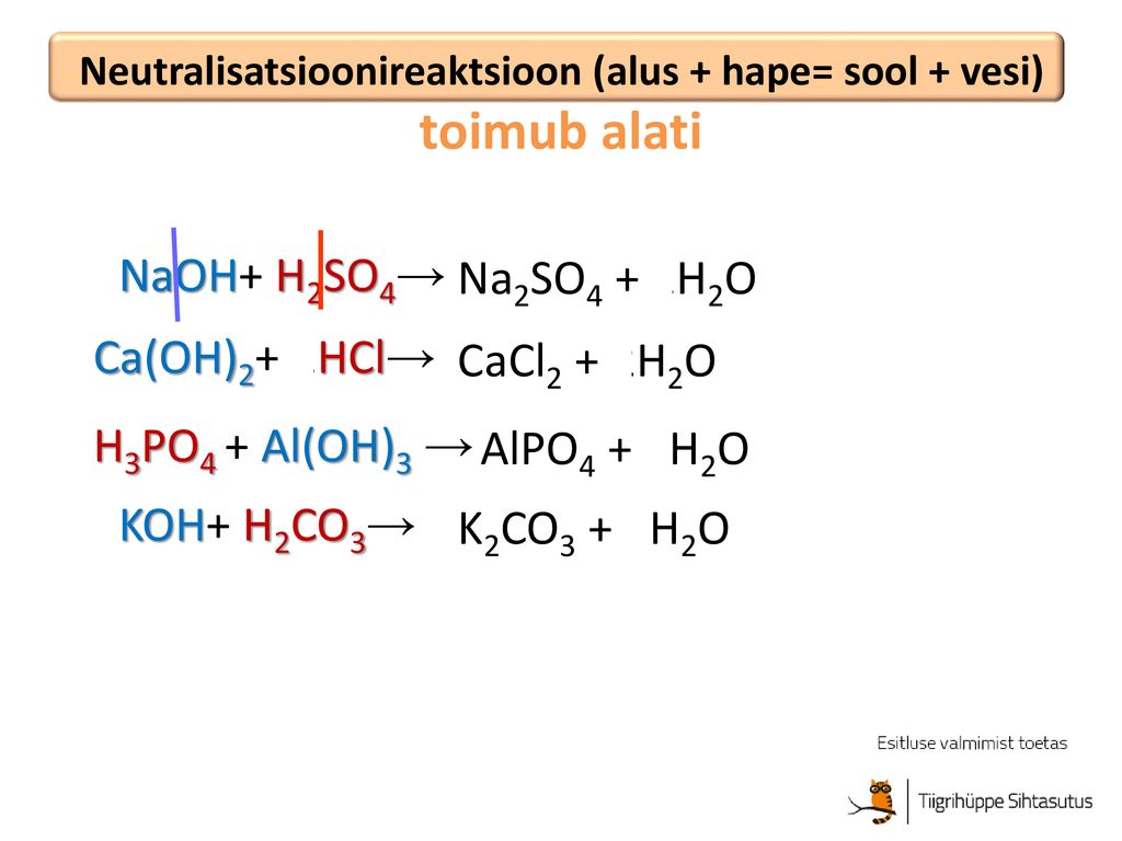 Neutralisatsioonireaktsioon (alus + hape= sool + vesi) toimub alati