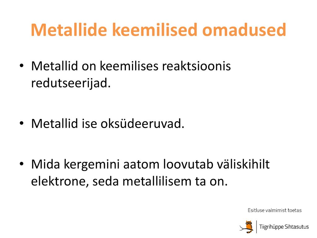 Metallide keemilised omadused