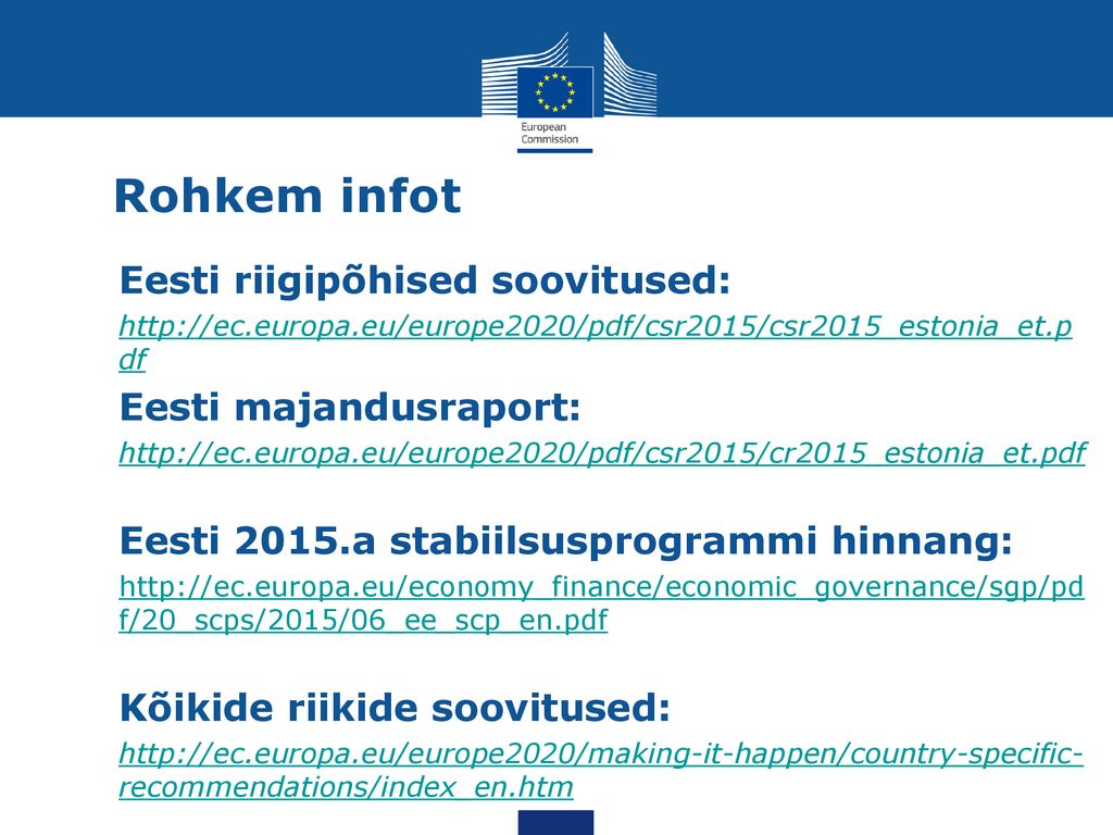 Rohkem infot Eesti riigipõhised soovitused: Eesti majandusraport: