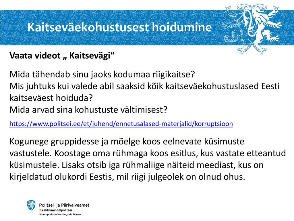 Korruptsiooniennetuse õppematerjal - ppt üles laadida