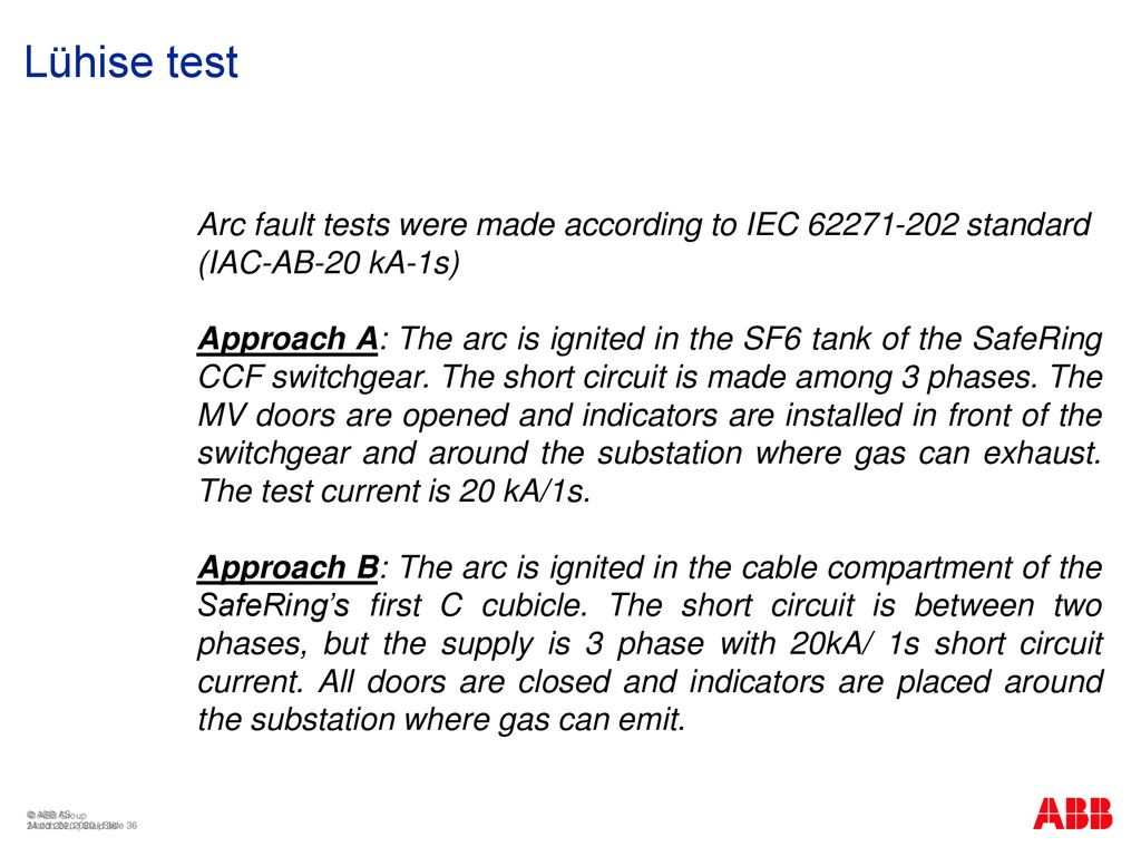 Lühise test Arc fault tests were made according to IEC standard (IAC-AB-20 kA-1s)