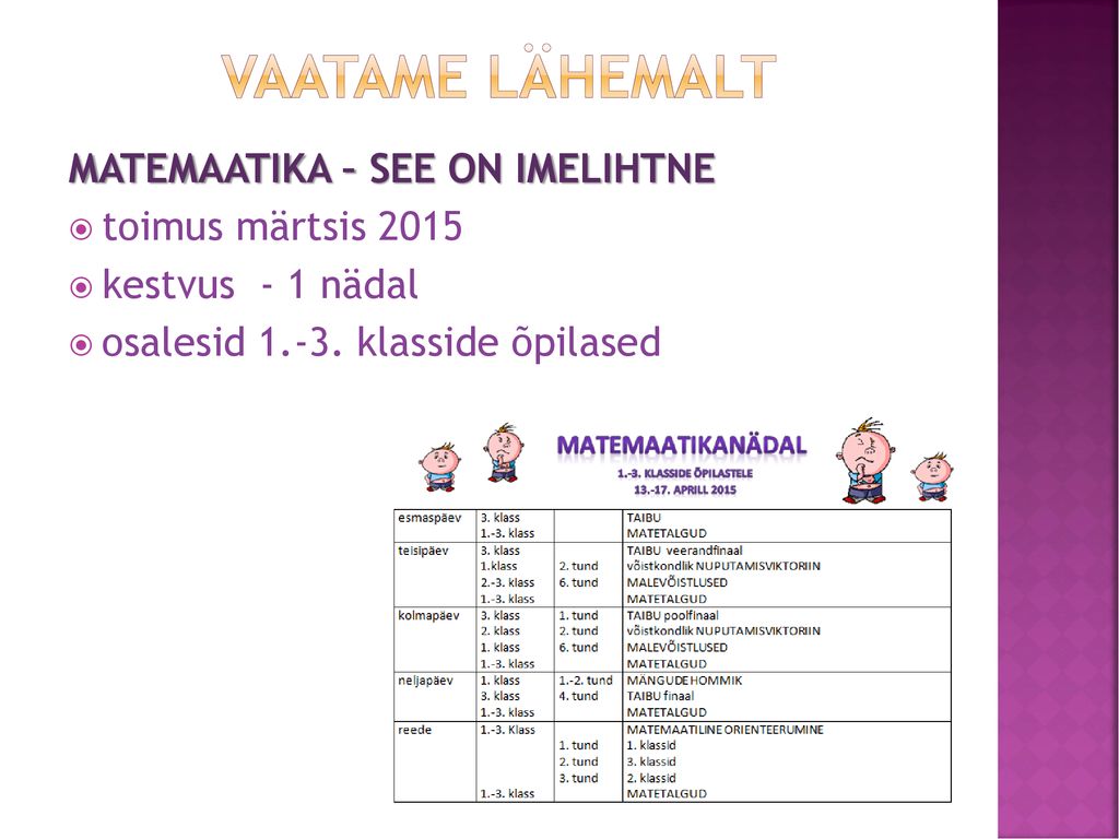 VAATAME LÄHEMALT MATEMAATIKA – SEE ON IMELIHTNE toimus märtsis 2015