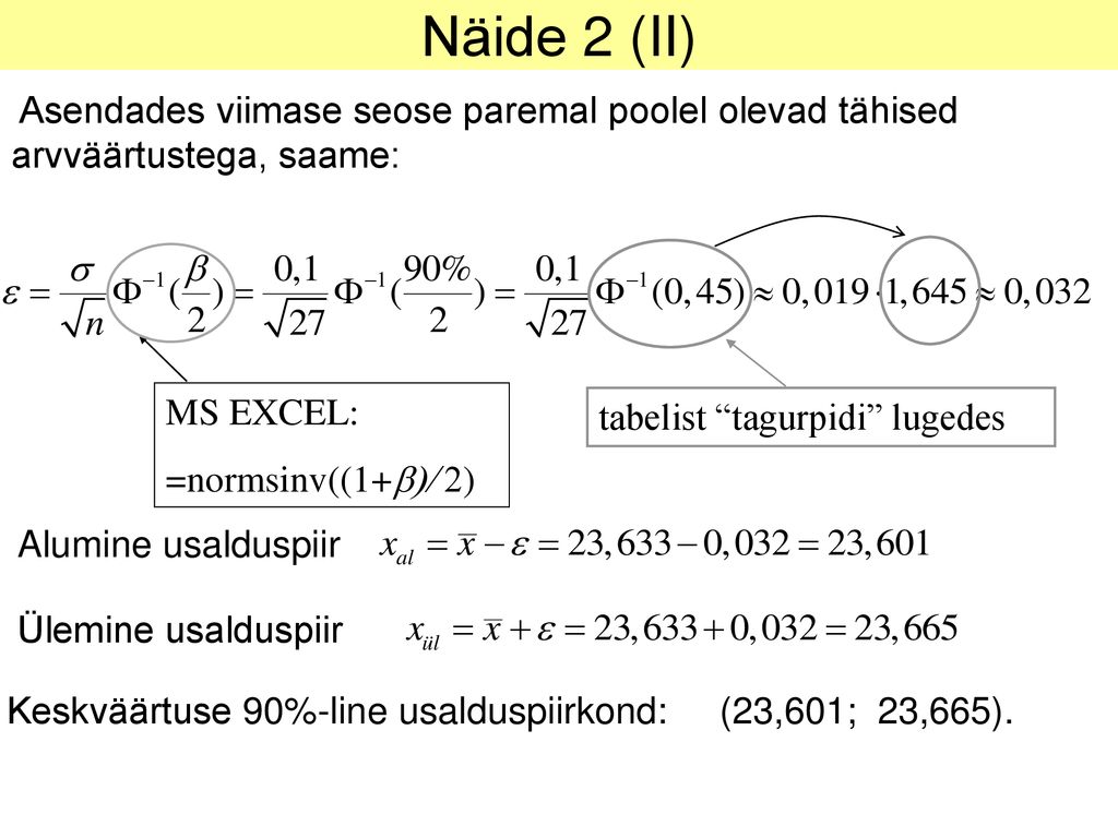 Näide 2 (II) Asendades viimase seose paremal poolel olevad tähised arvväärtustega, saame: tabelist tagurpidi lugedes.